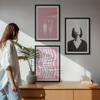 Set de 3 cuadros para salón Elegante retrato de relajación con champán