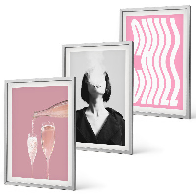 Set de 3 cuadros para salón Elegante retrato de relajación con champán
