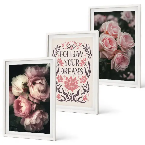 Juego de 3 cuadros diseño con inscripción de sueños de rosas antiguas