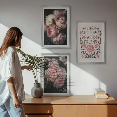 Juego de 3 cuadros diseño con inscripción de sueños de rosas antiguas