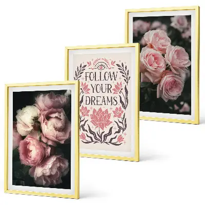 Juego de 3 cuadros diseño con inscripción de sueños de rosas antiguas
