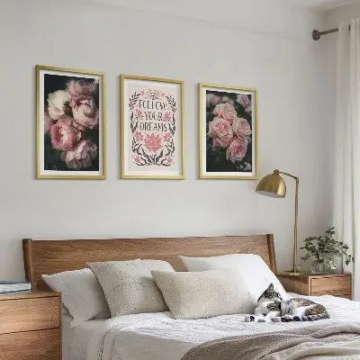 Juego de 3 cuadros diseño con inscripción de sueños de rosas antiguas