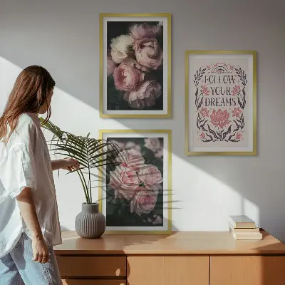 Juego de 3 cuadros diseño con inscripción de sueños de rosas antiguas