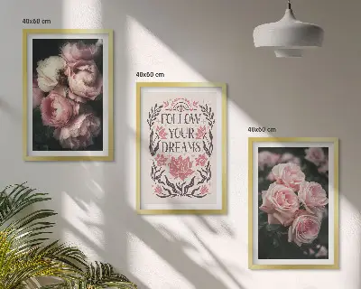 Juego de 3 cuadros diseño con inscripción de sueños de rosas antiguas