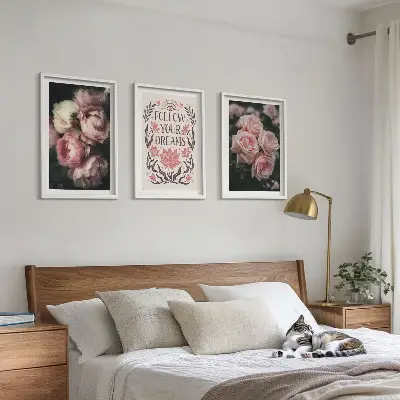 Juego de 3 cuadros diseño con inscripción de sueños de rosas antiguas