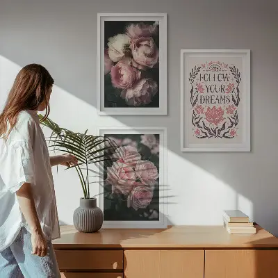 Juego de 3 cuadros diseño con inscripción de sueños de rosas antiguas