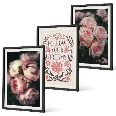 Juego de 3 cuadros diseño con inscripción de sueños de rosas antiguas