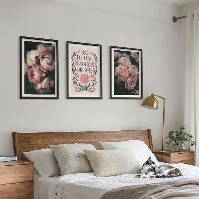 Juego de 3 cuadros diseño con inscripción de sueños de rosas antiguas