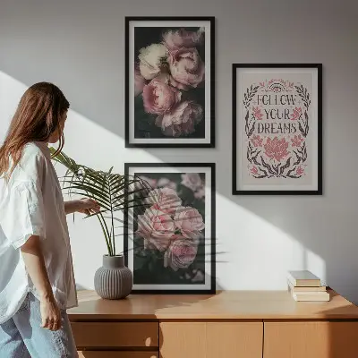 Juego de 3 cuadros diseño con inscripción de sueños de rosas antiguas