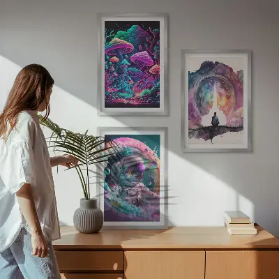 Set de 3 cuadros de arte fantástico ilustraciones a todo color para salón