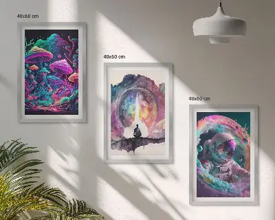 Set de 3 cuadros de arte fantástico ilustraciones a todo color para salón