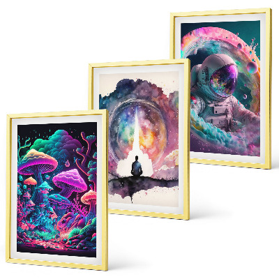 Set de 3 cuadros para salón Ilustraciones de arte fantástico a todo color