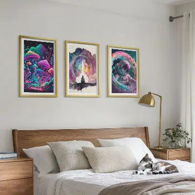 Set de 3 cuadros de arte fantástico ilustraciones a todo color para salón