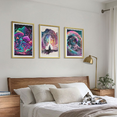 Set de 3 cuadros para salón Ilustraciones de arte fantástico a todo color