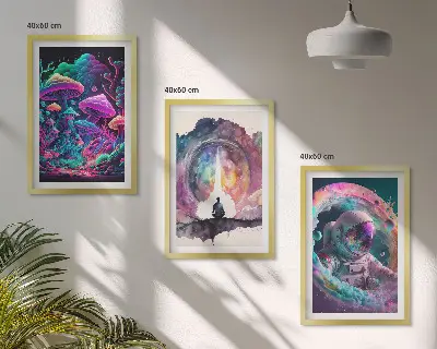 Set de 3 cuadros de arte fantástico ilustraciones a todo color para salón
