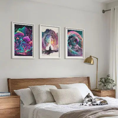 Set de 3 cuadros de arte fantástico ilustraciones a todo color para salón