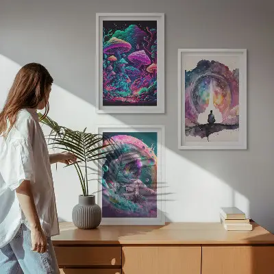 Set de 3 cuadros de arte fantástico ilustraciones a todo color para salón