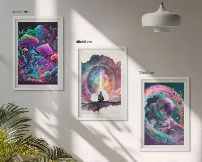 Set de 3 cuadros de arte fantástico ilustraciones a todo color para salón