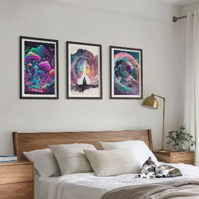 Set de 3 cuadros de arte fantástico ilustraciones a todo color para salón