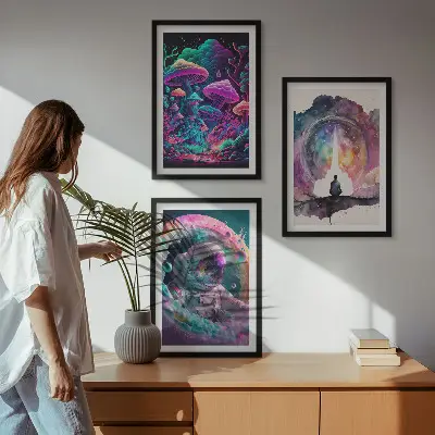 Set de 3 cuadros de arte fantástico ilustraciones a todo color para salón