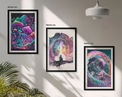 Set de 3 cuadros de arte fantástico ilustraciones a todo color para salón