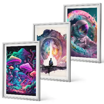 Set de 3 cuadros de arte fantástico ilustraciones a todo color para salón