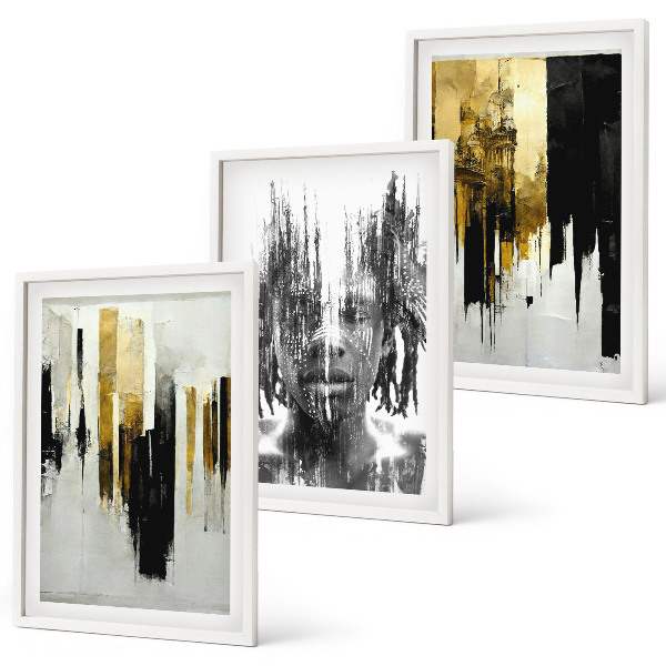 Juego de 3 cuadros Retratos abstractos contrastantes