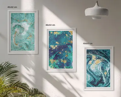 Set de 3 cuadros para salón con diseño de pintura abstracta turquesa