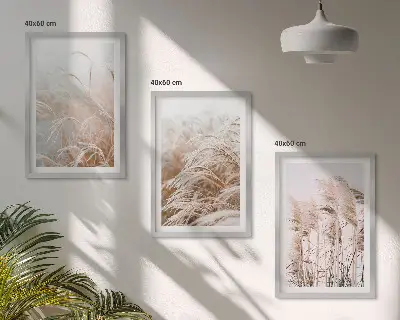 Juego de 3 cuadros con diseño de campos de hierba en tonos marrones y beige