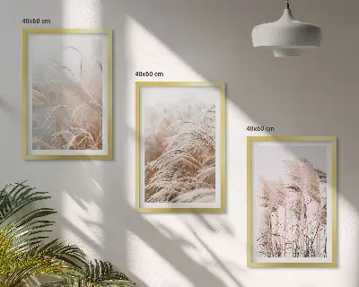 Juego de 3 cuadros con diseño de campos de hierba en tonos marrones y beige