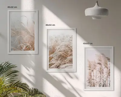 Juego de 3 cuadros con diseño de campos de hierba en tonos marrones y beige