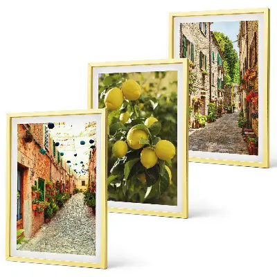 Set de 3 cuadros para salón con diseño de calles con limoneros al fondo