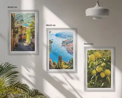 Juego de 3 cuadros diseño de calles costeras con mar de limones