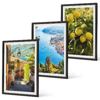 Juego de 3 cuadros diseño de calles costeras con mar de limones