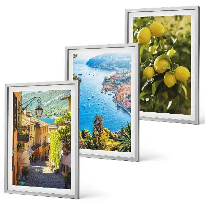 Juego de 3 cuadros diseño de calles costeras con mar de limones