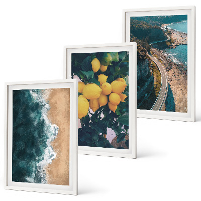 Set de 3 cuadros para salón playa de mar limones montañas