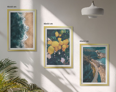 Set de 3 cuadros para salón playa de mar limones montañas