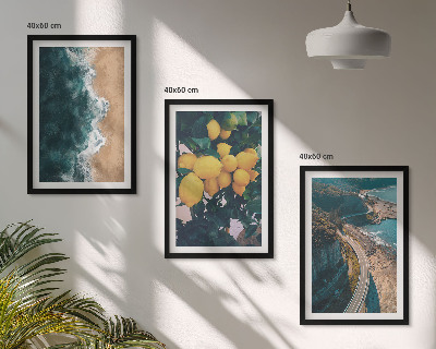 Set de 3 cuadros para salón playa de mar limones montañas