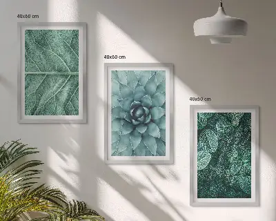 Set de 3 cuadros para salón con primer plano de hojas de planta