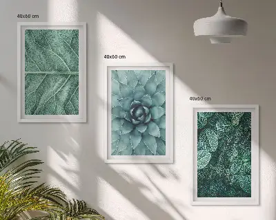 Set de 3 cuadros para salón con primer plano de hojas de planta