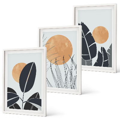 Set de 3 cuadros para salón Patrones de plantas grandes soles minimalistas