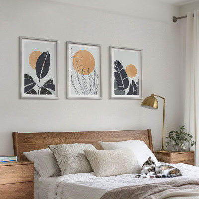 Set de 3 cuadros para salón Patrones de plantas grandes soles minimalistas