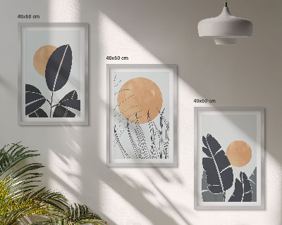Set de 3 cuadros para salón Patrones de plantas grandes soles minimalistas