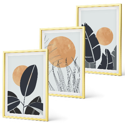 Set de 3 cuadros para salón Patrones de plantas grandes soles minimalistas