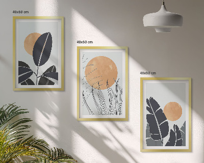 Set de 3 cuadros para salón Patrones de plantas grandes soles minimalistas