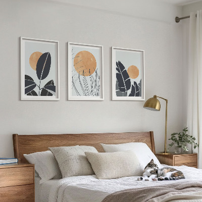 Set de 3 cuadros para salón Patrones de plantas grandes soles minimalistas