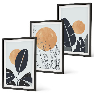Set de 3 cuadros para salón Patrones de plantas grandes soles minimalistas