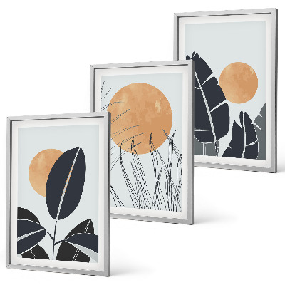 Set de 3 cuadros para salón Patrones de plantas grandes soles minimalistas