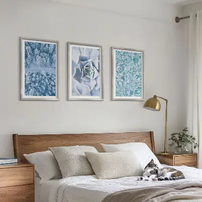 Juego de 3 cuadros con diseño de agua de flores azules del bosque invernal
