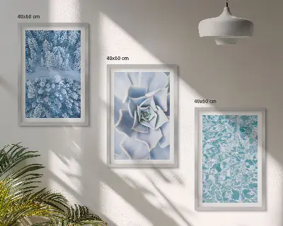 Juego de 3 cuadros con diseño de agua de flores azules del bosque invernal